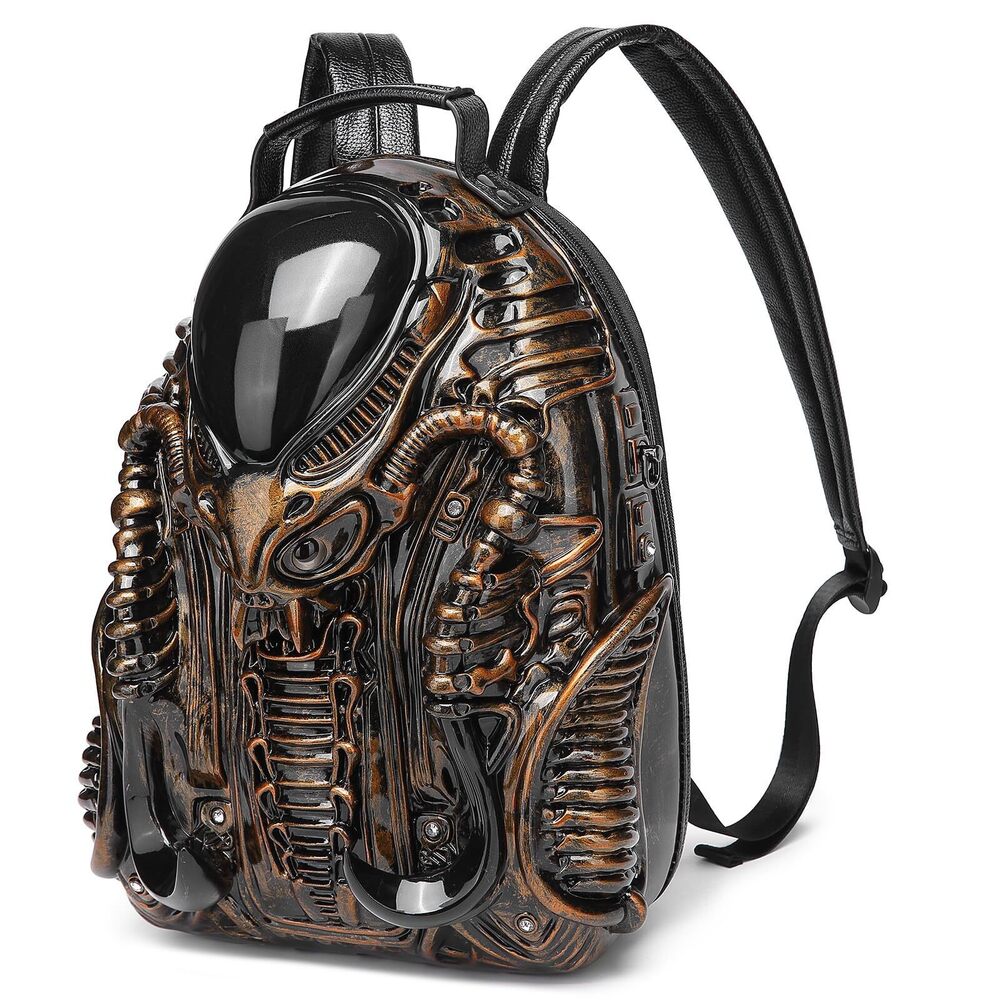 4494 and PVC 3D Xenomorph Shaped Purse Alien Backpack, Gold